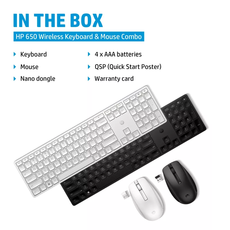 HP 650 Combo de teclado y ratón inalámbricos tamaño completo Inalámbrico Membrana