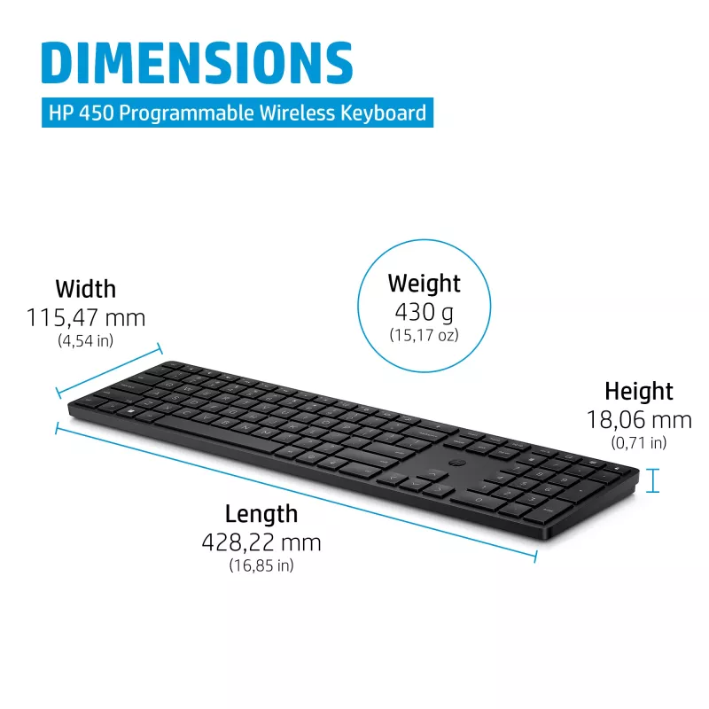 HP 450 Teclado inalámbrico programable tamaño completo Con cable e inalámbrico Negro