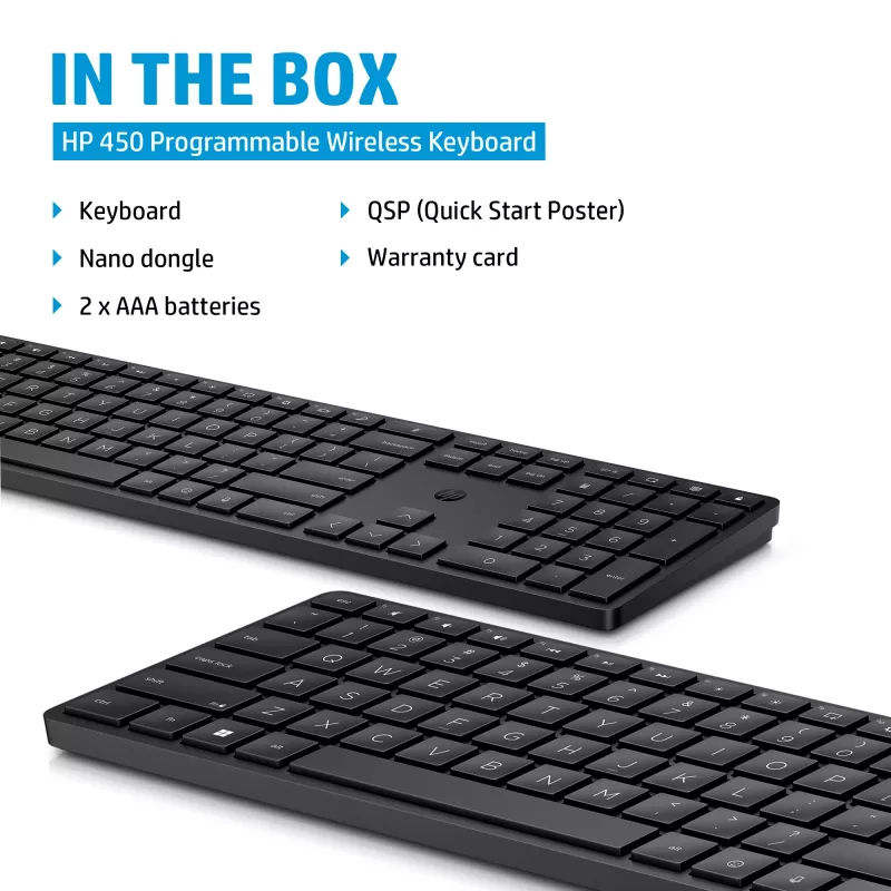 HP 450 Teclado inalámbrico programable tamaño completo RF Inalámbrico USB Negro