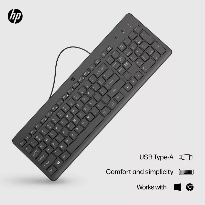 HP 150 Teclado con cable tamaño completo USB Negro cable de 1 m