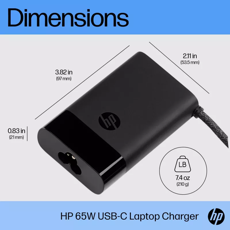 Cargador de portátil HP USB-C 65W, Portátil, Interior, 90 V, 65 W, 5 – 20 V, 1,6 A