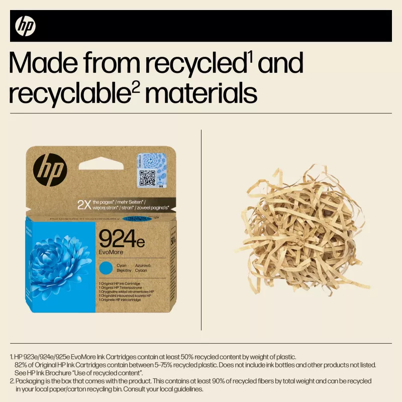 Cartucho de tinta HP 924e EvoMore Cian (Original, Alto rendimiento XL, 1 ud.)