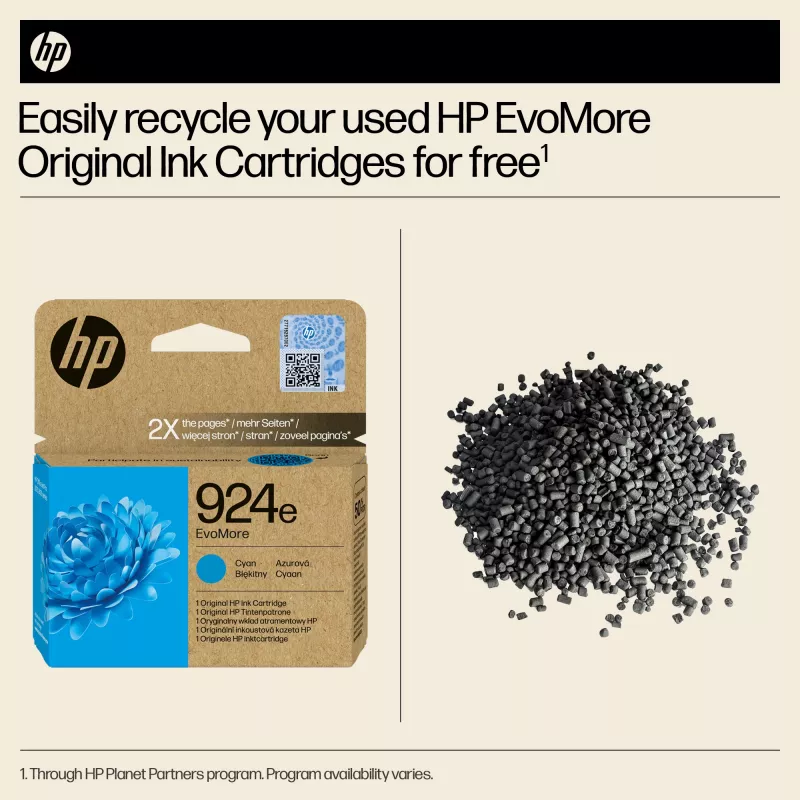 Cartucho de tinta HP 924e EvoMore Cian (Original, Alto rendimiento XL, 1 ud.)