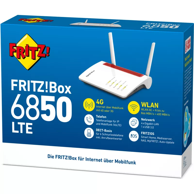 Router inalámbrico FRITZ 6850 LTE Gigabit Ethernet Banda dual (2,4 GHz / 5 GHz) 4G Blanco