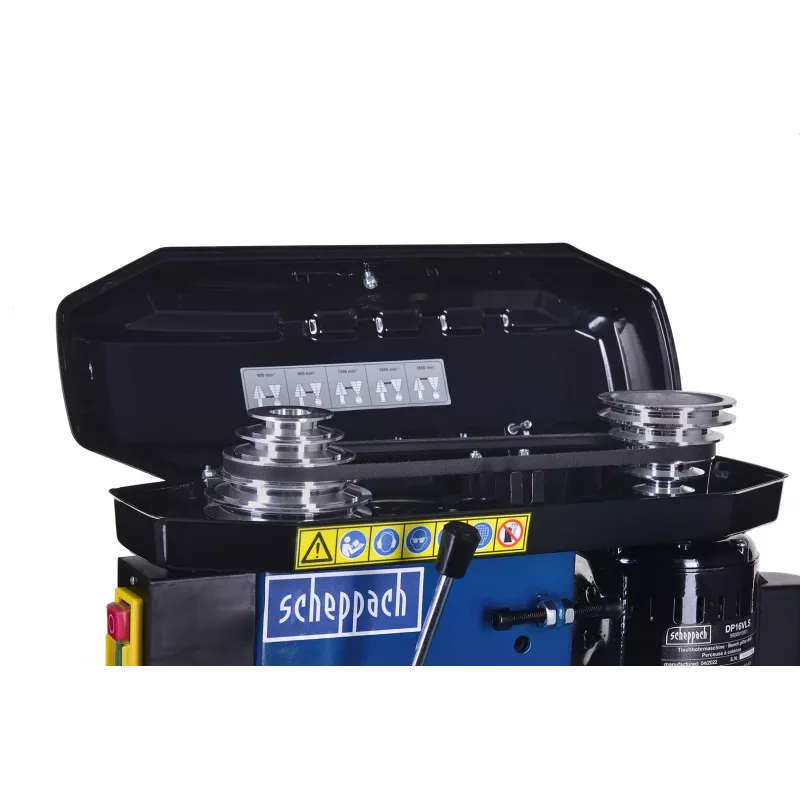 Taladro de columna Scheppach DP16VLS 500W, carcasa de acero, 230–240V, 2500 rpm, portabrocas de 13 mm, 600×220×435 mm