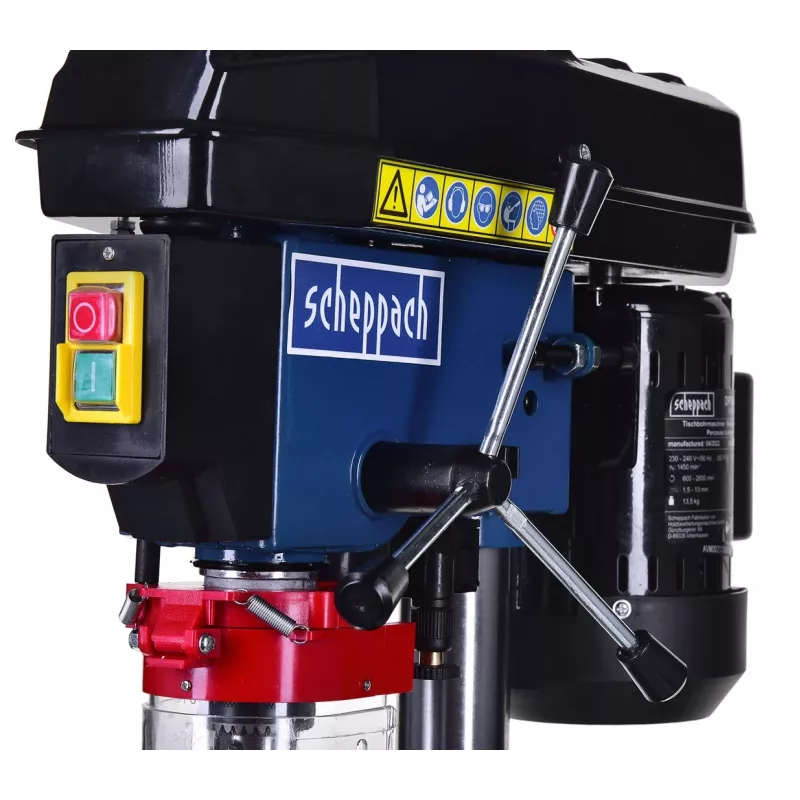 Taladro de columna Scheppach DP16VLS 500W, carcasa de acero, 230–240V, 2500 rpm, portabrocas de 13 mm, 600×220×435 mm