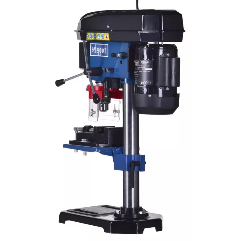 Taladro de columna Scheppach DP16VLS 500W, carcasa de acero, 230–240V, 2500 rpm, portabrocas de 13 mm, 600×220×435 mm