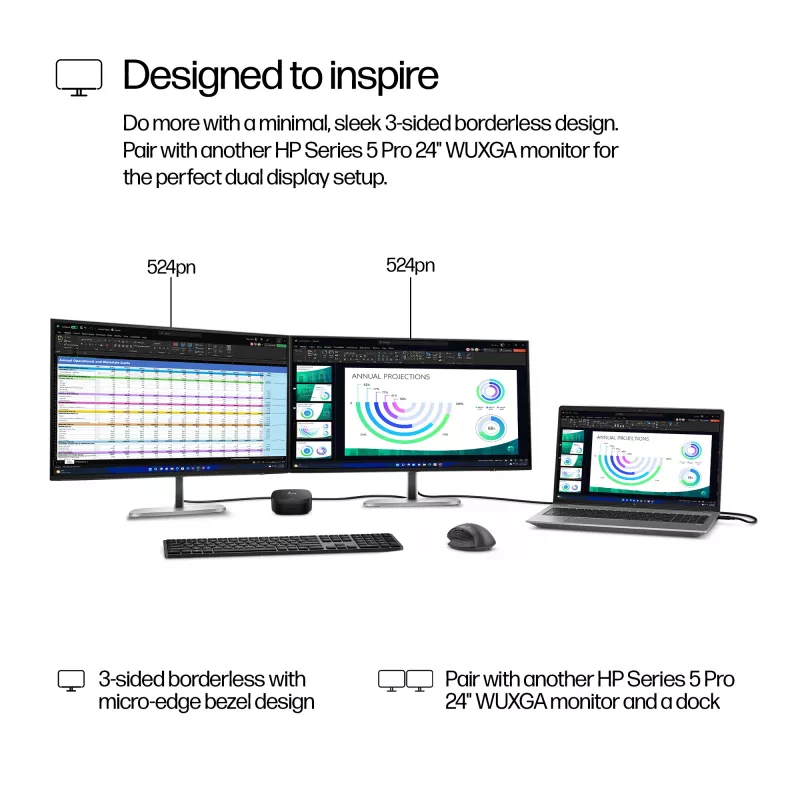 HP Series 5 Pro 24 pulgadas WUXGA monitor - 524pn, 61 cm (24 pulgadas), WUXGA, LCD, 5 ms, negro (reacondicionado)