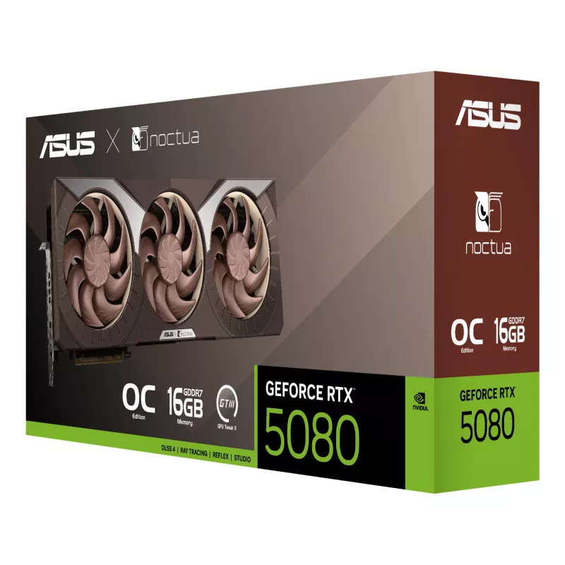 Tarjeta gráfica ASUS GeForce RTX 5080 16 GB GDDR7, PCIe 5.0, 256-bit, 385×80×151 mm, 3 ventiladores, alimentación 16-Pin