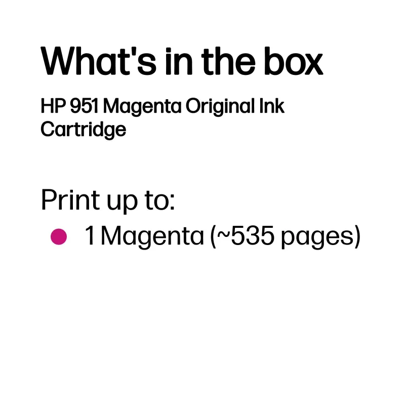 HP 951 Cartucho de tinta original magenta, magenta, 1 ud., 535 páginas