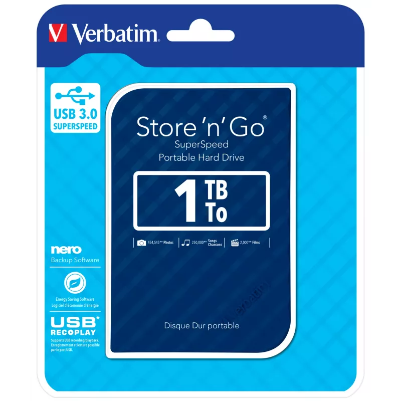 Verbatim Store 'n' Go Disco duro USB 3.0 1TB Azul, 1 TB, 2,5