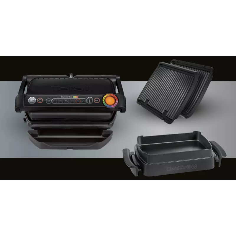 Parrilla de contacto Tefal GC7148 — 2000 W, carcasa de acero inoxidable, rectangular, termostato ajustable, superficie de parrilla, 365×365×175 mm