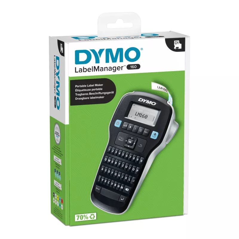 DYMO LabelManager ™ 160 QWERTZ, QWERTZ, D1, transferencia térmica, 180 x 180 DPI, 12 mm/s, Negro, Plata