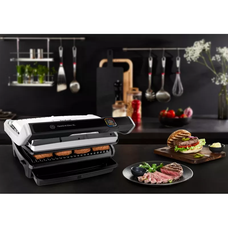 Parrilla de contacto Tefal OptiGrill Elite XL GC760D — acero inoxidable, 800 cm² de superficie de parrilla, 2200 W