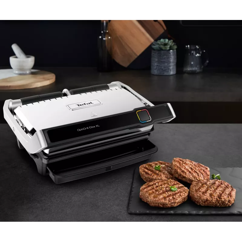 Parrilla de contacto Tefal OptiGrill Elite XL GC760D — acero inoxidable, 800 cm² de superficie de parrilla, 2200 W