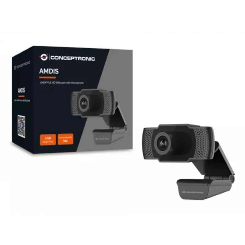 Webcam Conceptronic AMDIS 1080P Full HD con micrófono, 2 MP, 1920 x 1080 píxeles, Full HD, 30 fps, 1280x720@30fps, 1920x1080@30fps, M-JPEG, YUV