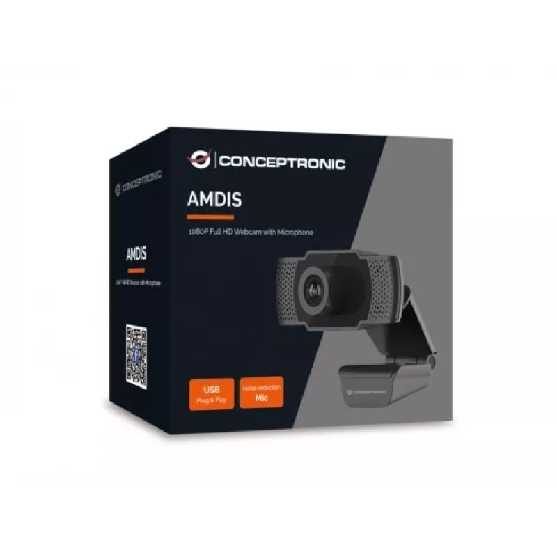 Webcam Conceptronic AMDIS 1080P Full HD con micrófono, 2 MP, 1920 x 1080 píxeles, Full HD, 30 fps, 1280x720@30fps, 1920x1080@30fps, M-JPEG, YUV