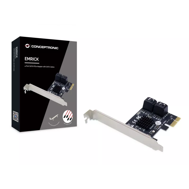 Adaptador Conceptronic EMRICK SATA PCIe de 4 puertos con cables SATA