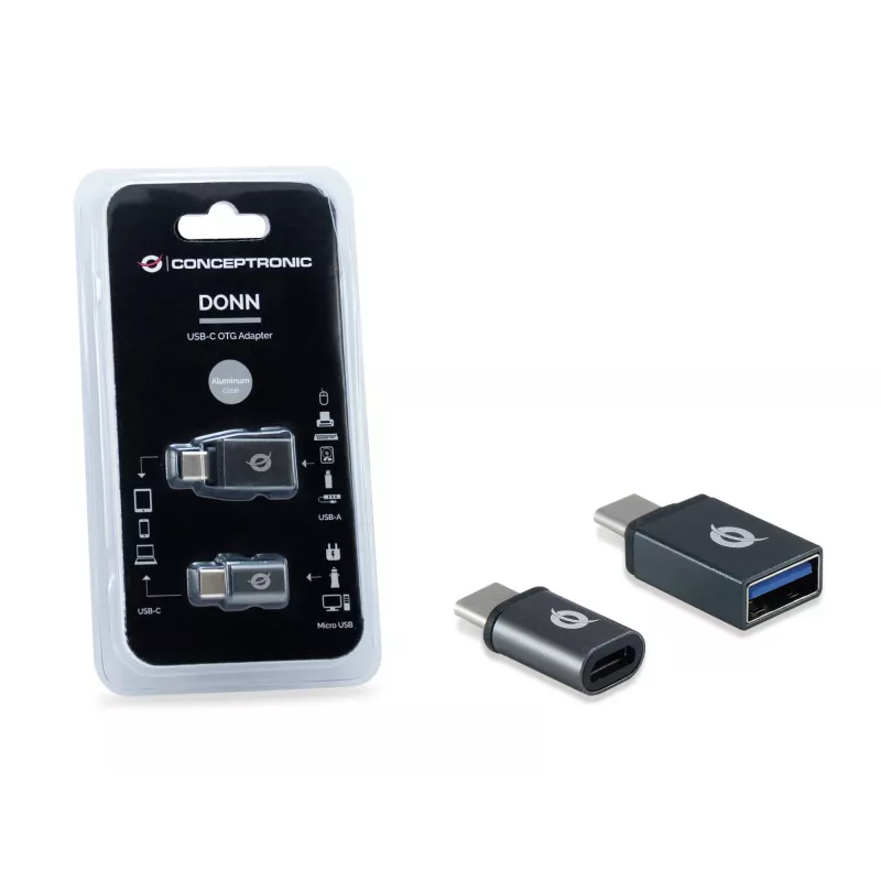 Adaptador OTG Conceptronic DONN04G USB-C a USB A/MicroB pack de 2, 10Gbps (C-A), 480Mbps (C-MicroUSB)