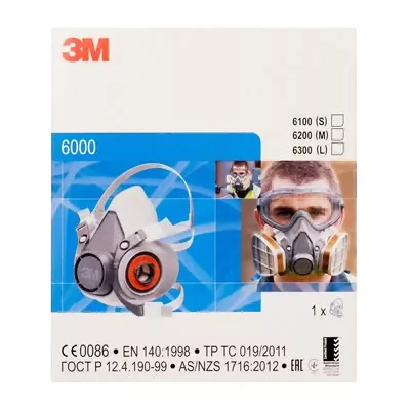 Mascarilla respiratoria 3M serie 6000 L, semimáscara reutilizable, talla L, gris