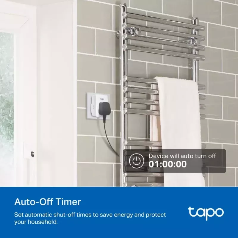 Enchufe inteligente TP‑Link Tapo Mini P110M — enchufe inteligente Wi‑Fi/Bluetooth para interiores, 16 A, 100–240 V, 3680 W, blanco