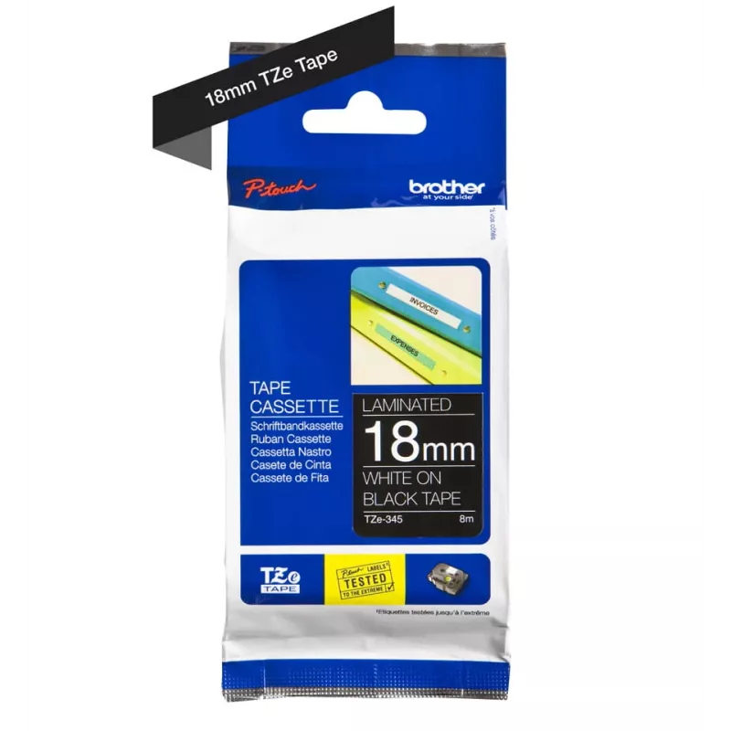 Cinta de laminar Brother TZe345 18mm blanco sobre negro
