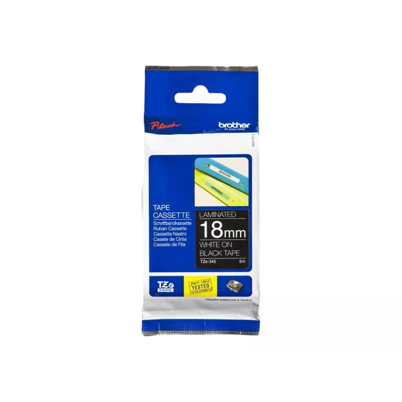 Cinta de laminar Brother TZe345 18mm blanco sobre negro