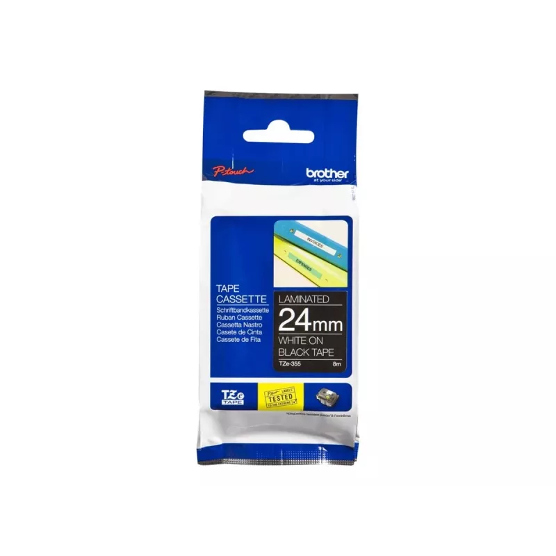 Cinta de etiquetas Brother TZe355 24mm blanco sobre negro
