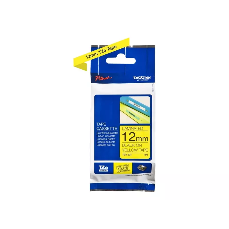 Cinta de etiquetas Brother TZe-631 (TZe) 12 mm x 8 m, negro sobre amarillo
