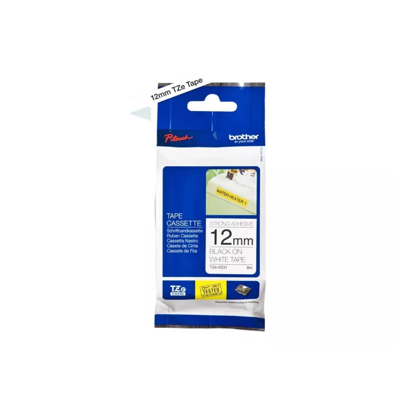 Cinta adhesiva Brother TZeS231 negro sobre blanco 1,2 cm 8 m