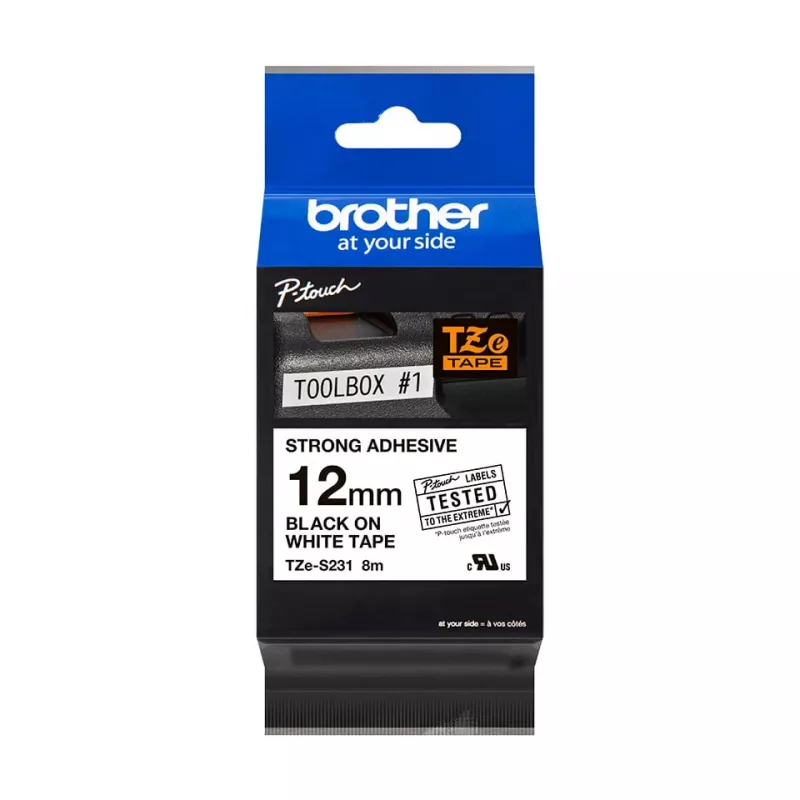Cinta adhesiva Brother TZeS231 negro sobre blanco 1,2 cm 8 m