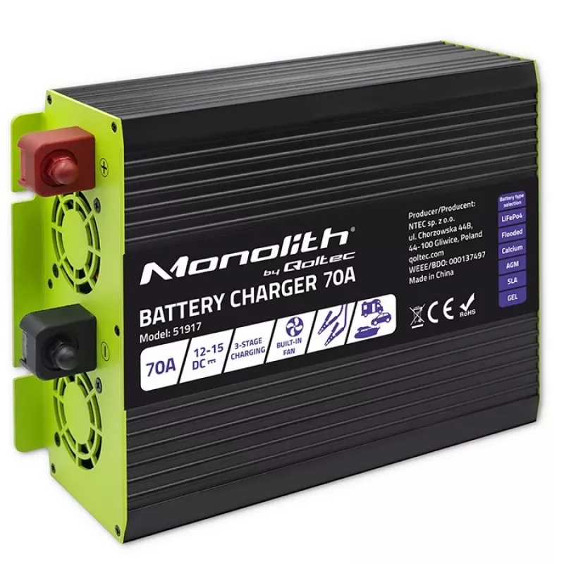 Cargador de baterías QOLTEC 51917 para baterías LiFePO4/AGM/GEL/SLA, salida 70 A