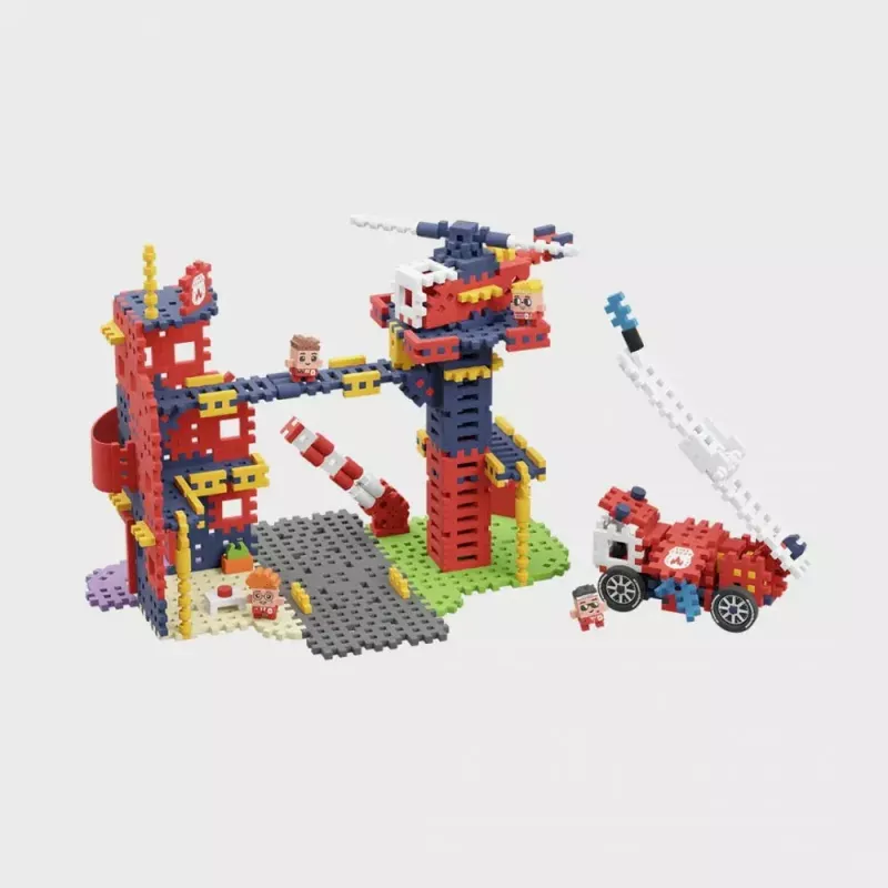 Set de construcción Marioinex Waffle Blocks Parque de bomberos 280 piezas, modelo 906279