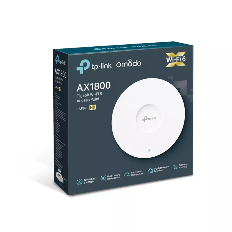 Punto de acceso | TP-LINK | Omada | 1800 Mbit/s | IEEE 802.11a | IEEE 802.11g | IEEE 802.11n | IEEE 802.11ac | IEEE 802.11ax | 1x10/100/1000M | EAP620HD