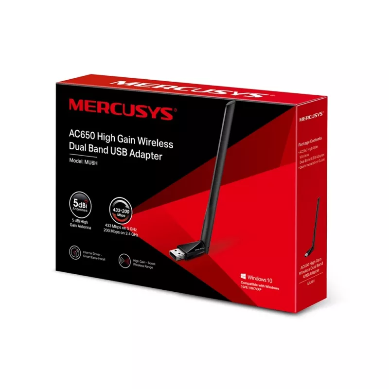 Adaptador USB inalámbrico Dual Band de alta ganancia Mercusys AC650