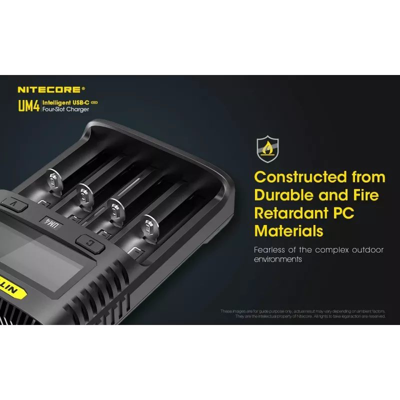 Cargador Nitecore UM4 pilas domésticas DC litio-hierro-fosfato litio-ion níquel-cadmio