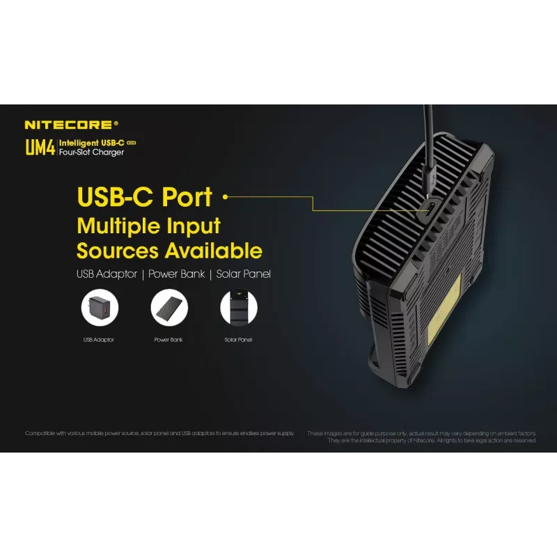 Cargador Nitecore UM4 pilas domésticas DC litio-hierro-fosfato litio-ion níquel-cadmio
