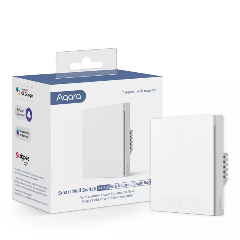 Aqara Smart Wall Switch H1 EU interruptor de pared inteligente, de un solo pulsador basculante, con neutro, WS-EUK03