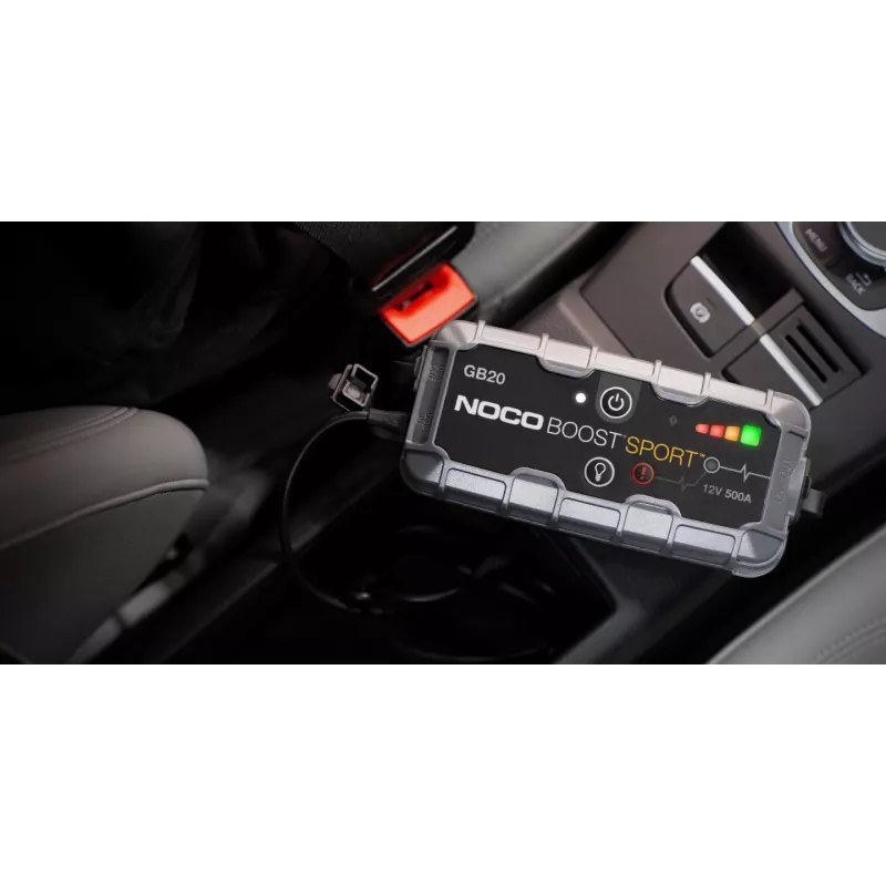 Arrancador NOCO GB20 500A litio-ion, 24Wh, IP65, 1x USB 5V/2.1A, linterna integrada, para motores de gasolina hasta 4L