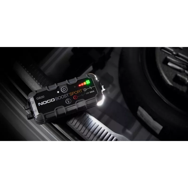 Arrancador NOCO GB20 500A litio-ion, 24Wh, IP65, 1x USB 5V/2.1A, linterna integrada, para motores de gasolina hasta 4L