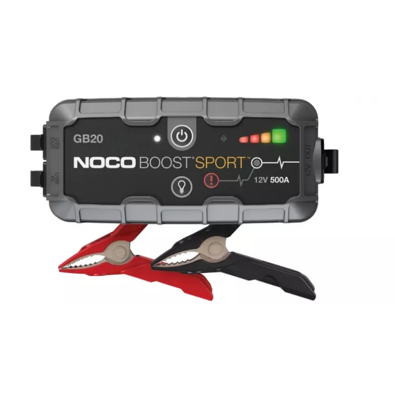 Arrancador NOCO GB20 500A litio-ion, 24Wh, IP65, 1x USB 5V/2.1A, linterna integrada, para motores de gasolina hasta 4L