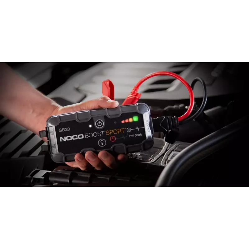 Arrancador NOCO GB20 500A litio-ion, 24Wh, IP65, 1x USB 5V/2.1A, linterna integrada, para motores de gasolina hasta 4L