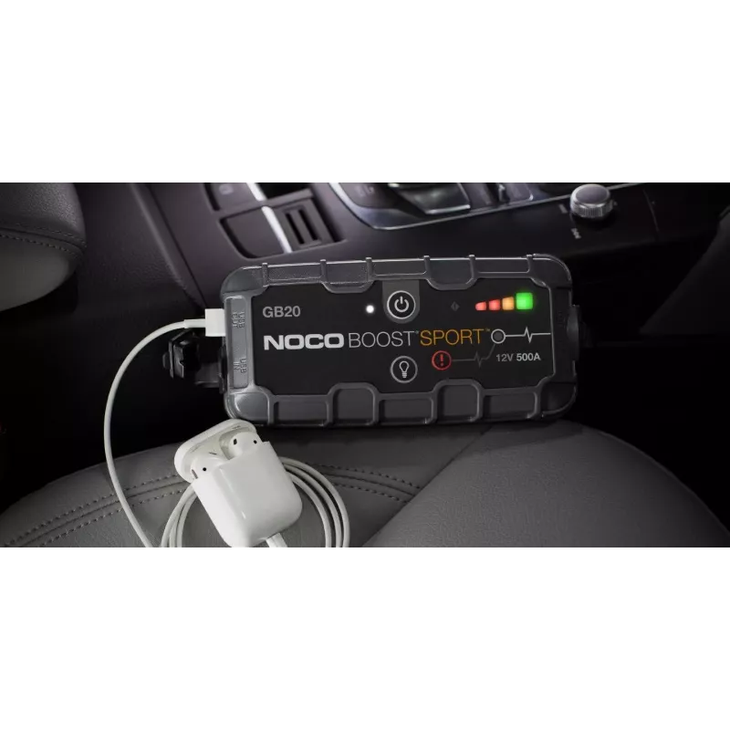 Arrancador NOCO GB20 500A litio-ion, 24Wh, IP65, 1x USB 5V/2.1A, linterna integrada, para motores de gasolina hasta 4L