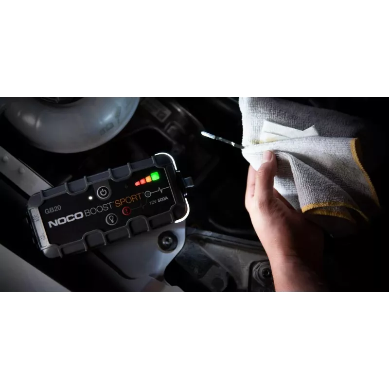 Arrancador NOCO GB20 500A litio-ion, 24Wh, IP65, 1x USB 5V/2.1A, linterna integrada, para motores de gasolina hasta 4L