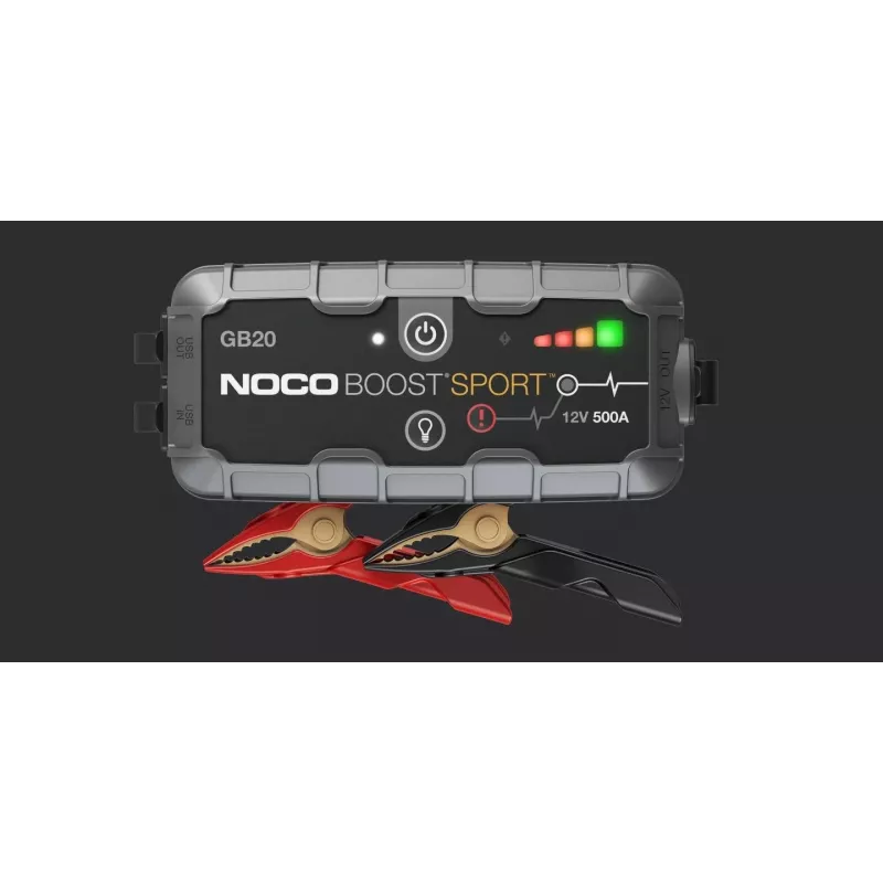 Arrancador NOCO GB20 500A litio-ion, 24Wh, IP65, 1x USB 5V/2.1A, linterna integrada, para motores de gasolina hasta 4L