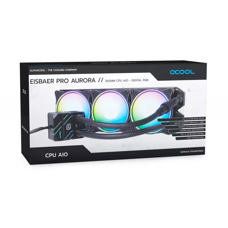 Alphacool Eisbaer Pro Aurora 360 refrigeración líquida todo en uno para procesador 12 cm negro, blanco 1 ud.