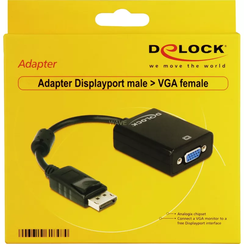 Adaptador de cable de vídeo DeLOCK 61848 0,125 m VGA (D-Sub) DisplayPort negro