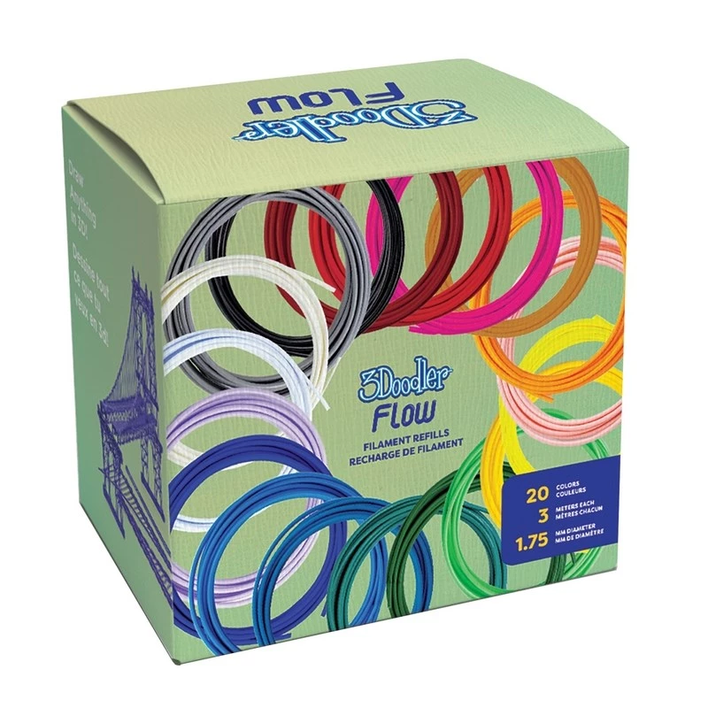 Filamento 3Doodler FLOW 20 PLA 20 colores recambio ácido poliláctico (PLA) negro, azul, verde oscuro, rosa oscuro, dorado, verde, lila, azul marino, naranja, rosa, transparente, blanco, amarillo