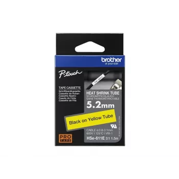 Brother HSe-611E tubo termorretráctil, 5,2 mm x 1,5 m, negro sobre amarillo