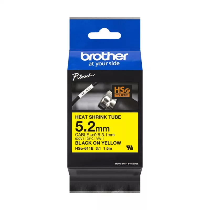 Brother HSe-611E tubo termorretráctil, 5,2 mm x 1,5 m, negro sobre amarillo
